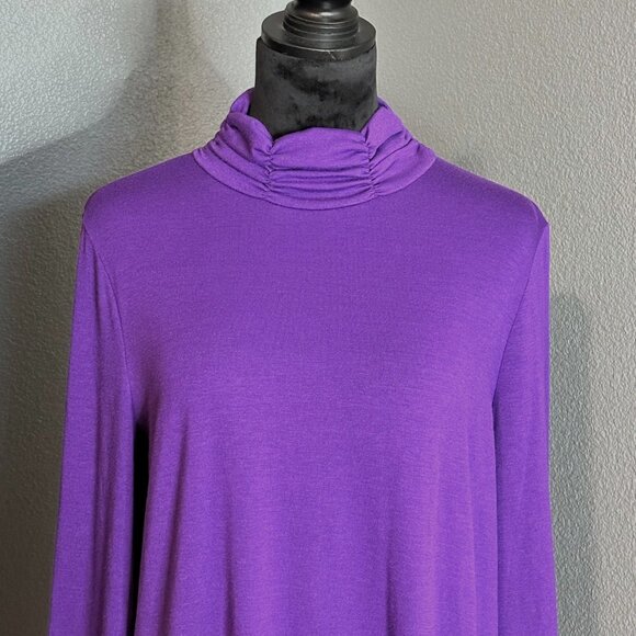 Kim Rogers Top Womens XL Purple Cowl Neck Long Sleeve Stretch Blouse Solid Soft - Picture 2 of 7